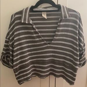 Free People Collared striped tee